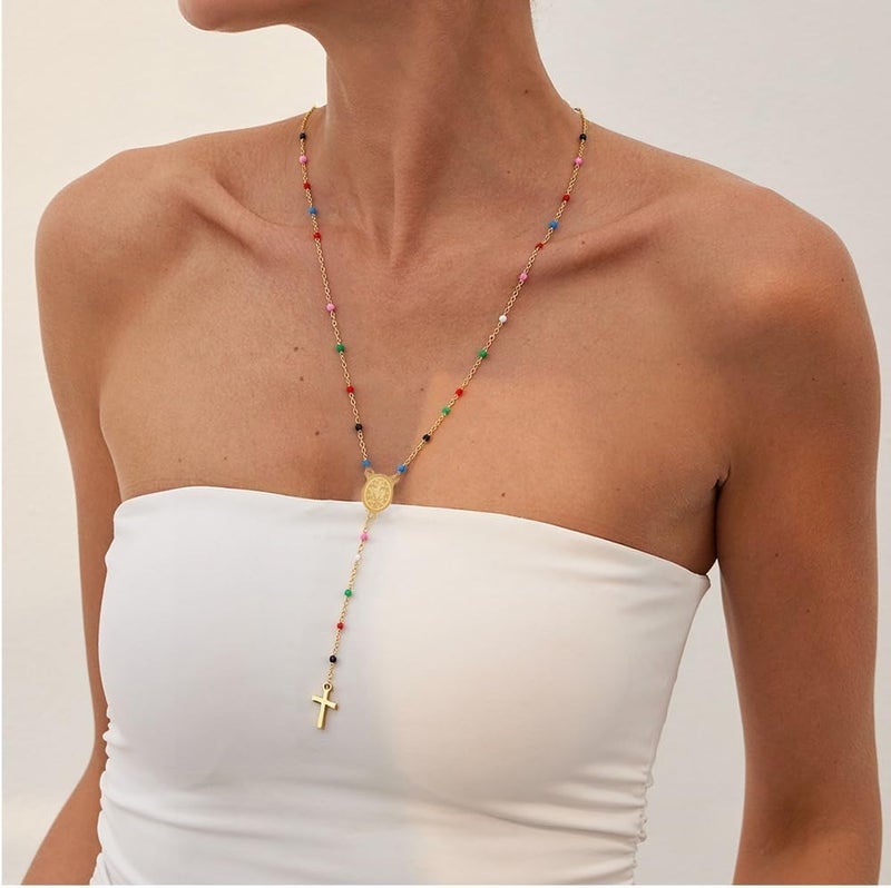 KURTCB Rhinestone Necklace for Women Boho Long Y Lariat Necklace Colorful Summer Beach Jewelry - Image 5